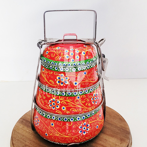 กล่องข้าวสแตนเลสสามชั้นแบบหรูหรา พร้อมระบบทำความร้อน ลายเพ้นท์มือ - Product Image 1