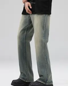 Klassieke Amerikaanse Stijl Oude Gewassen Jeans Heren High Street Trendy Merk Retro Losse Licht Laars Casual Broek