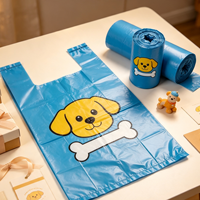 Sacs en plastique jetables type T-shirt, motif os de chien de dessin animé bleu, pour l'emballage de marchandises de stand de papeterie artisanale