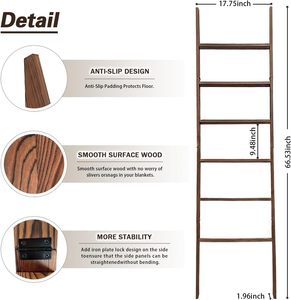 Couverture décorative à 6 niveaux <span class=keywords><strong>en</strong></span> <span class=keywords><strong>bois</strong></span> brun carbone Échelle de 5.5 pieds Style ferme Porte-serviettes Salon Couette penchée au mur Non - Product Image 2