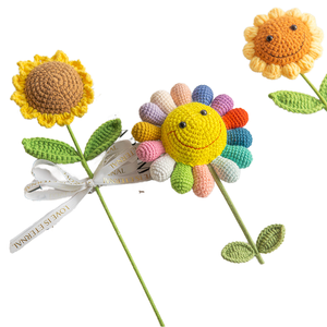 Bouquet <span class=keywords><strong>di</strong></span> Girasoli Sorridenti all'Uncinetto, <span class=keywords><strong>Fiori</strong></span> Lavorati a Mano in Filato, per Innamorati, Certificato CE CPC, Artigianato Floreale - Product Image 1