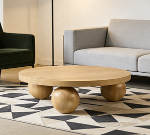 <span class=keywords><strong>Table</strong></span> basse ronde en bois clair avec pieds sphériques pour salon - Product Image 3