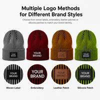 Bonnet en tricot rayé camouflage/personnage personnalisé avec patch logo tissé, chapeau d'hiver unisexe adulte, marque SHINY