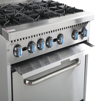 Cuisinière à gaz commerciale avec four, 6 brûleurs, intégrée, en acier inoxydable robuste, pour hôtel, restaurant, équipement de restauration