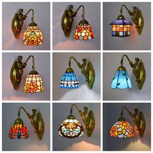 โคมไฟติดผนัง Led ทิฟฟานี่สไตล์วินเทจ,โคมไฟติดผนังกระจกสีรูปนางเงือกไฟในอาคารดีไซน์ศิลปะห้องน้ำ - Product Image 5