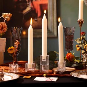 Bougeoirs modernes carrés côtelés de forme ronde en verre personnalisé chauffe-plat votif petits bougeoirs en verre pour la décoration de mariage à la maison - Product Image 5