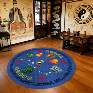Tapis rond de style chinois Stark, Sept Étoiles de la Fortune, en velours cristal, avec diagramme Bagua, pour salon, décoration intérieure - Product Image 4