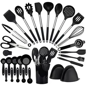 Non Stick Metal Induction Kitchen Home Stainless Steel Cooking Baking Silicone Utensil Tools Sets