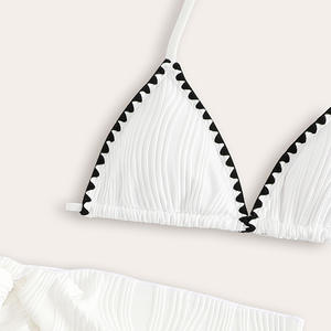 女の子用水着卸売 無地Vネックビーチウェアセット 子供用水着3点セット ホワイトマイクロミニビキニ キッズガール用 - Product Image 4