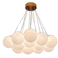 Lustre créatif à LED réglable en hauteur, boule à bulles, en fer forgé crème, avec télécommande, pour chambre à coucher