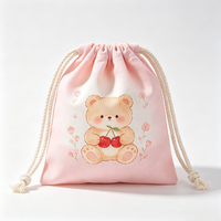 Pochettes à cordon en toile de coton recyclé lavables sur mesure et sacs d'emballage cadeau réutilisables à motif de dessin animé écologique