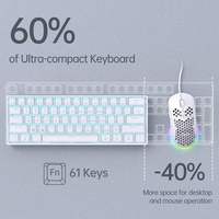 60 Percent Mechanical Gaming Keyboard Ergonomic Durable Mini White Gaming Keyboard with Red Switches