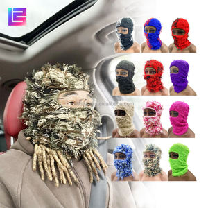 Op maat gemaakte logo-tag Volledig gezicht bedekkende muts met één opening, roze camouflage, designer winter gebreide muts, grasgroene beanie, ski-masker, fuzzy balaclava - Product Image 1