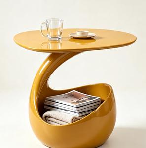 Modern Human-Pet Shared Side <b>Table</b> 2 in 1 Enclosed Cat Bed <b>End</b> <b>Table</b> Creative Curved Coffee <b>Table</b> with <b>Storage</b> High-Gloss Nig - Product Image 1