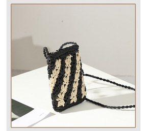 Summer Women Paper Straw Crochet Flower Crossbody <strong>Bag</strong> Mini <strong>Mobile</strong> Phone Handmade <strong>Soft</strong> Zip Shoulder All-match Beach Daily Purse - Product Image 5
