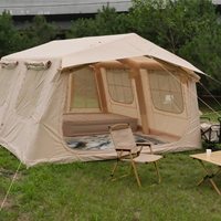 Tente pneumatique imperméable en Oxford kaki 3000 mm+ pour le camping, le glamping, l'abri solaire, ouverture automatique rapide, 4 saisons, anti-moustiques