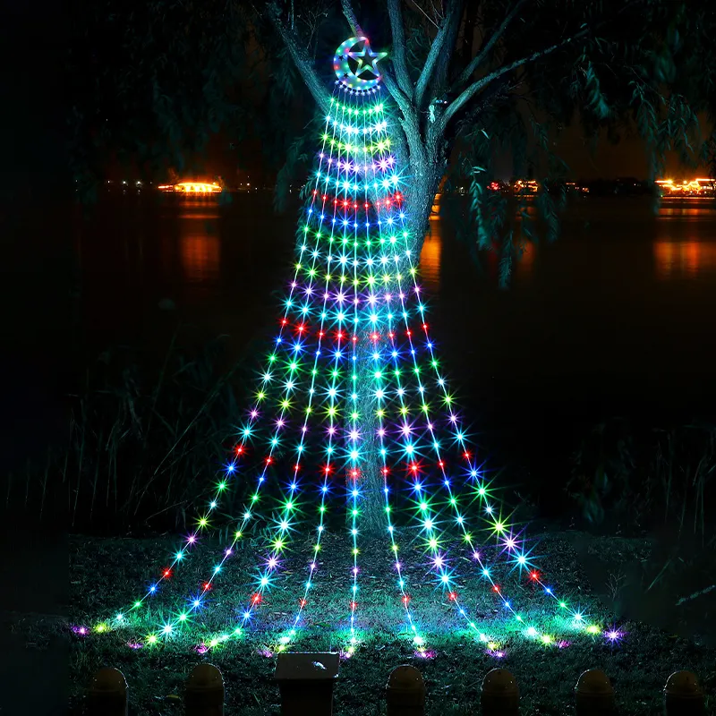 Solar Plug-in 350 LED Star Waterfall String Lights Meteor Flowing Star Rain Light String for Holiday Home Party Promotion Sale