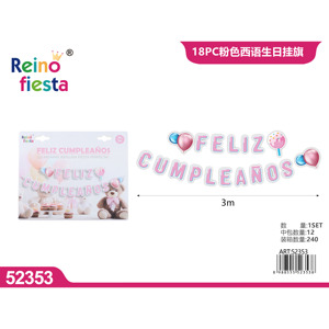 18 pz striscione spagnolo di buon compleanno rosa 3m di lunghezza decorazioni per feste bandiere di carta ghirlanda lettera per la decorazione della parete - Product Image 1