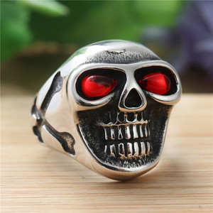 Skull <b>Ring</b> <b>Titanium</b> Steel Red Stone Eyes Men's Punk Jewelry Gift Silver Color 27035 - Product Image 1