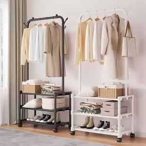 Porte-vêtements mobile sur pied, étagère de rangement pour vêtements, étagère à vêtements amovible pour la maison, porte-manteau en métal multifonctionnel - Product Image 2