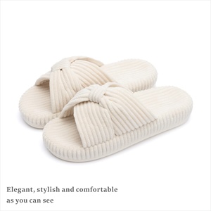 Logo personalizzato/colore della <span class=keywords><strong>donna</strong></span> Memory Foam in velluto a coste con fiocco pantofole da casa-sandali da camera da letto ortopedici antiscivolo per interni (ODM/OEM) - Product Image 5