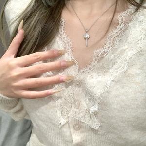 Collar de Plata de Ley S925 para Mujer, Exquisito Diseño de Nicho con Circonita, Estilo Lujoso y Sofisticado, Cadena para Clavícula Inspirada en el Estilo Ins - Product Image 3