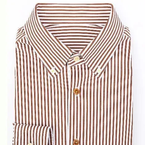 세련된 베스트 셀러 측정 브라운 캐주얼 스트라이프 100% 면 남성용 매일 출퇴근 턴다운 칼라 셔츠