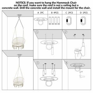 Asiento Colgante Redondo de Cuerda de Algodón Hecho a Mano para Interiores y Exteriores, Columpio de Macramé, <span class=keywords><strong>Hamaca</strong></span>, <span class=keywords><strong>Silla</strong></span> Colgante para Patio - Product Image 4