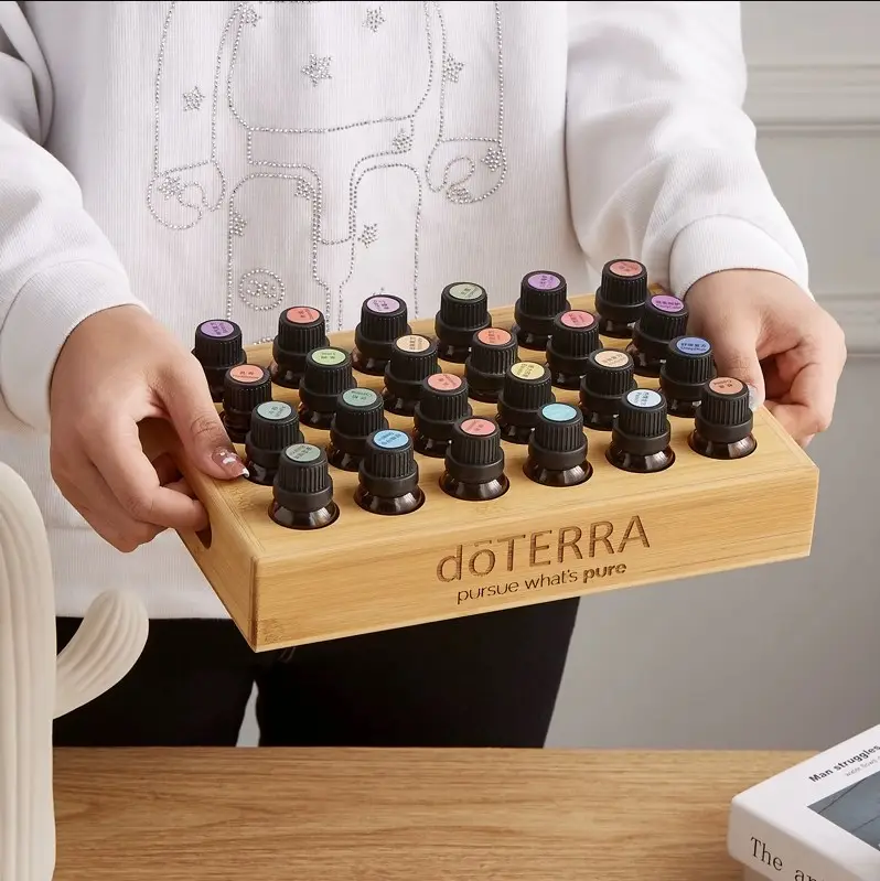 Doterra-estante de bambú para aceites esenciales, soporte para botellas