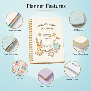Cuadernos de Estudio Espiralados con Logotipo Personalizado, Bonitos Cuadernos de Vocabulario con Impresión en Inglés, Tapa Dura, para Estudiantes de Campus y Escuela, al por Mayor - Product Image 2