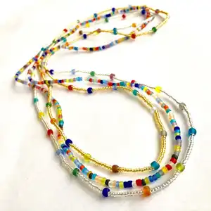 popular handmade glass seed beads 3 pieces pack rainbow waist beads belly chain body jewelry for women elastic cord 80cm