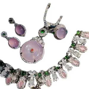 Ultimo gioiello di lusso oro placcato 18K calecsony Georgia tormalina rosa taglio ovale smeraldo pietra preziosa collana di diamanti