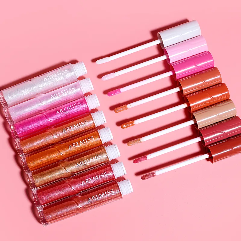 Brillant à lèvres scintillant personnalisé hydratant en gros 8 couleurs rose longue durée imperméable à l'eau Nude brillant brillant liquide rouge à lèvres