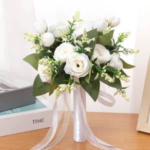 Ramos de Rosas Artificiales Blancas Hechas a Mano para Novia y Damas de Honor, Decoración para el Año Nuevo Chino - Product Image 1