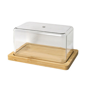 Rectangular Bamboo Butter Dish With Transparent Clip On Lid For Butter Cheese <b>Dessert</b> Storage Party Use - Product Image 2