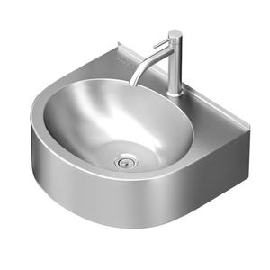Évier simple en acier inoxydable avec robinet, finition brossée, design industriel, installation sur plan. - Product Image 1
