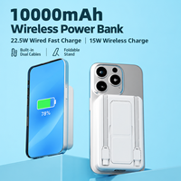 Batterie externe portable 10000 mAh avec logo personnalisable, câbles de charge intégrés, charge rapide sans fil magnétique et écran LED