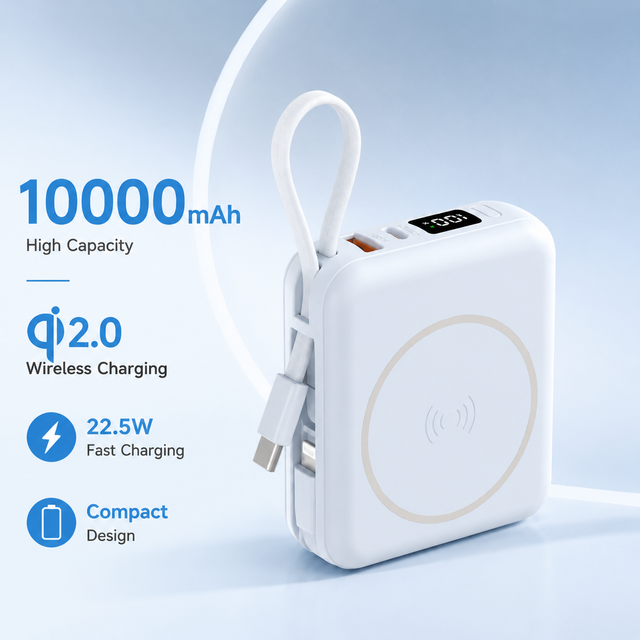 New Trend 10000mAh Compact High Capacity Power Bank 22.5W PD Fast Charge QI 2.0 Wireless Magnetic LCD Display Factory OME Best