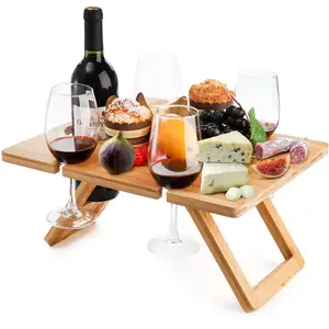 批发定制方形木制便携式折叠户外餐桌葡萄酒啤酒香槟野餐架竹野餐桌