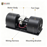 VOLIXEE 7193536 7249527 7282145 Motor Blower HVAC 12V Garansi 6 Bulan Kompatibel untuk Kipas Kabin Skid Steer S750/S530/T550/T590
