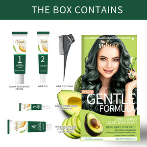 Tinte para el Cabello Verde <span class=keywords><strong>Oscuro</strong></span> en Crema, Larga Duración, Cobertura Total de Canas, Brillo Vibrante, Suave, Antiencrespamiento, Uso Profesional en Salón, OEM ODM - Product Image 2