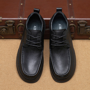 Chaussures habillées en cuir véritable pour hommes, à bout rond, à lacets, semelle souple en caoutchouc, style automne uni, pour le bureau et la carrière - Product Image 4