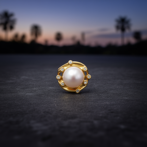 Classic Fashion Unisex <b>Ring</b> 316L Stainless Steel 18K <b>Gold</b> Plated Sustainable Resistant Pearl Center Design <b>Cocktail</b> <b>Ring</b> - Product Image 3