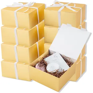 도매 사용자 정의 사각형 단색 선물 상자 종이 보드 포장 웨딩 파티 선물 리본 황금 상자
