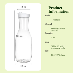 Bouteille à jus transparente de <span class=keywords><strong>1</strong></span> L et <span class=keywords><strong>1</strong></span>,<span class=keywords><strong>5</strong></span> L, carafe à eau, carafe à jus chaud ou froid, carafes en <span class=keywords><strong>plastique</strong></span> transparent - Product Image 2