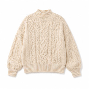Pull en tricot torsadé à col montant pour femme, à manches longues, épais - Product Image 2