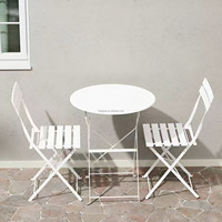 Doppelt Faltbares Design Schwarzes Metall Outdoor-Bistro-Set Lattenklappstühle Zusammenklappbarer Tisch Umweltfreundlich Wasserdicht Tiny Home