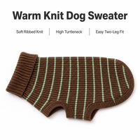Pull en tricot à col roulé pour petits chiens, marron côtelé en polyester avec rayures menthe, tenue chaude d'hiver à deux pattes, 6 tailles