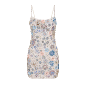 <span class=keywords><strong>Mini</strong></span> <span class=keywords><strong>Abito</strong></span> Floreale 3D con Perline e Paillettes, Spalline Sottili Regolabili, Chiusura Posteriore con Zip, Vestito Corto Aderente per Feste ed Eventi Serali - Product Image 1