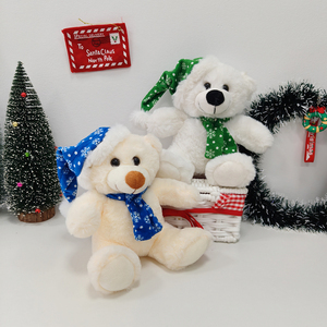 22CM weicher Weihnachts plüsch bär mit Schal mütze Weihnachts feier dekoration für Kinder Benutzer definierte Weihnachtsgeschenk-Plüschtiere - Product Image 4